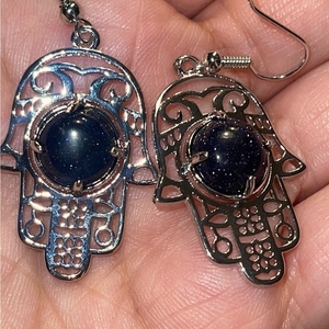 Hamsa earrings with Blue‎ Sandstone